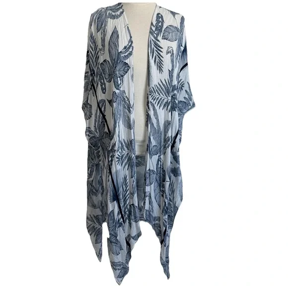 Modena Floral Swim Coverup Boho Kimono Open Front Tropical Beach Pool Vacay OS - Picture 1 of 3